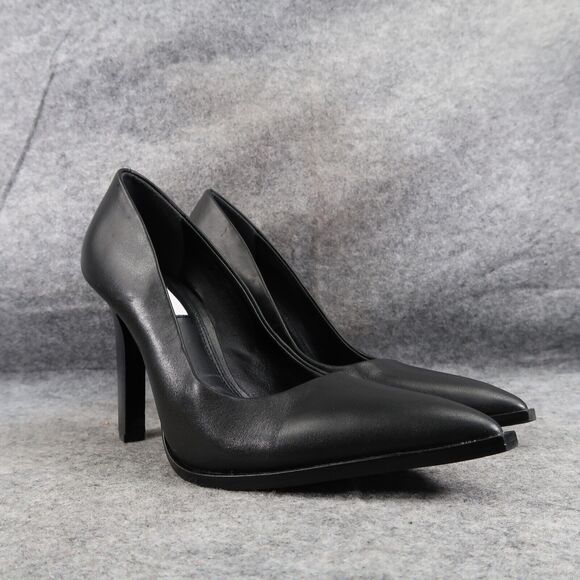 Reiss Shoes Women 38 Pump Heels Leather Pointed Toe Ada Court Career Party Black - Picture 1 of 16